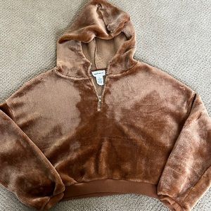 Cropped faux fur hoodie